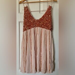 ✨ Free People “Glitter Girl” Sequin Slip Dress Neutral Pink Size M ✨